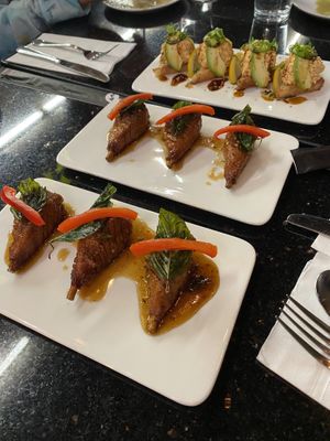 Thai wings and crispy rice roll at Love Organic Cafe in West Hollywood