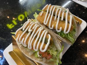 Fish-less tacos  at Love Organic Cafe in West Hollywood