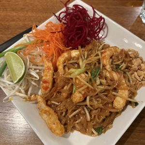 Pad Thai with Vegan Shrimpp  at Love Organic Cafe in West Hollywood