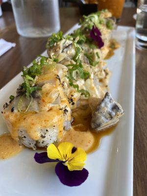 The Love on Fire sushi roll 😍😍😍 so much flavor. Part  at Love Organic Cafe in West Hollywood