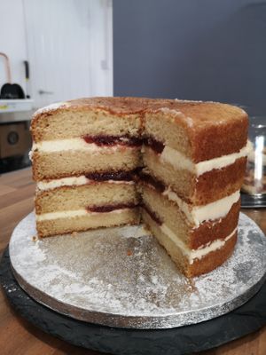Victoria, Sponge was so moist and tasty at Doughmain in Wallasey