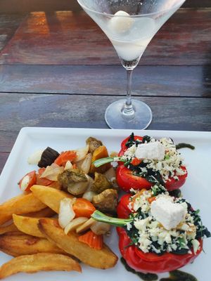 So yummy! Roasted red peppers with vegan feta at Barracuda in Koh Tao