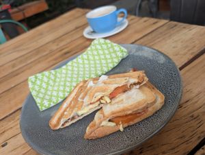 Vegemite, cheese, and tomato jaffle at Moon Rabbit in Preston