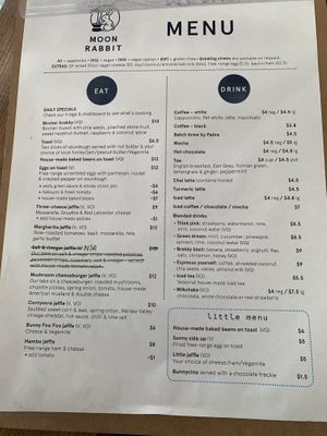 Menu at Moon Rabbit in Preston