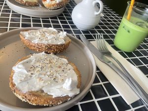 Everything bagel with vegan cream cheesee  at Last Light Coffee in Blackpool
