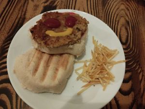 Soy burger, the burger had a really nice taste. at Kerkus Veggie Bar in Montecorto