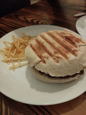 Montadito with spicy seitan inside. Really nice. at Kerkus Veggie Bar in Montecorto