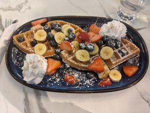 Vegan waffles at Evviva in Toronto