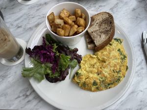 Vegan spinach omelette  at Evviva in Toronto