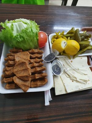 Cig Kofte (vegan meatballs) combo- served with lavash to make your own wrap!  at Enfes Çiğköfte in Kyrenia