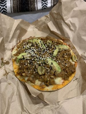 Vegan pizza  at La Cordobesita in Tulum