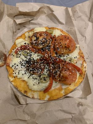 Vegan pizza  at La Cordobesita in Tulum