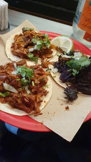 Jackfruit pastor, jackfruit chorizo, hibiscus at La Cordobesita in Tulum