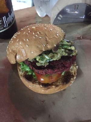 Soy vegan burger with vegetables avocado and vegan mayonnaise ! Sooo good !  at La Cordobesita in Tulum