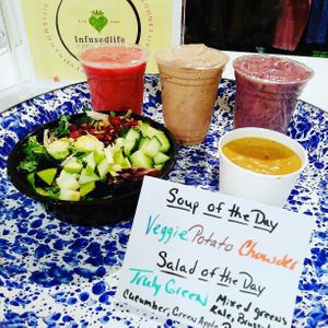 Soups and salad specials daily also available multiples smoothies to choose from packed with nutrients and full of flavor at Infusedlife Plant Based Emporium in Minneapolis