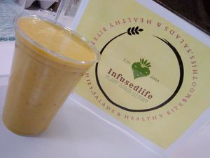 Tropical Fusion smoothie Add a little turmeric if you wish. at Infusedlife Plant Based Emporium in Minneapolis