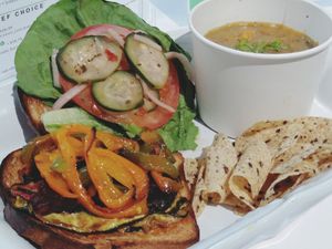 Roasted veggie sandwich at Infusedlife Plant Based Emporium in Minneapolis