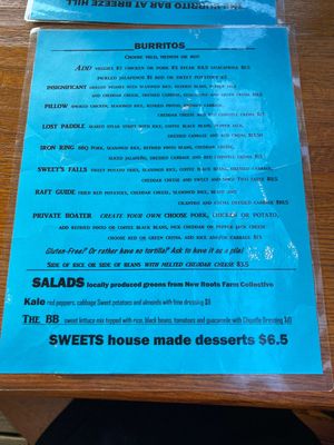 Main menu  at The Burrito Bar at Breeze Hill in Lansing