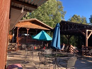 Exterior seating at The Burrito Bar at Breeze Hill in Lansing