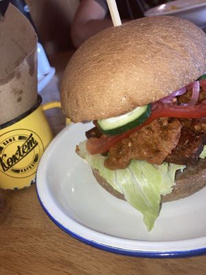 Veg bacon burger and fries  at Koktem in Astana