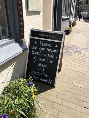 Blackboard at the door   at Wilfrids Cafe in Ripon