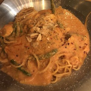 Vegan shrimp rose pasta at Mr. Lee in Seoul