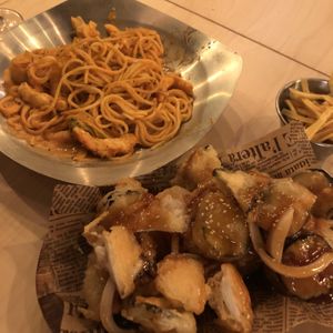 Pasta with fried eggplant and mushroom at Mr. Lee in Seoul