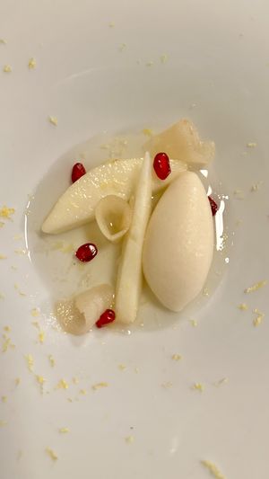 Pear with pineapple sorbett  at Racines Bruno Cirino in Nice