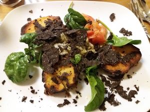 the most incredible potatoes served with a vegetable puree freshly shaved black truffle at Racines Bruno Cirino in Nice