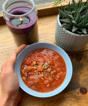 Tomato and chickpea hotpot  at The Superfood Bowl in Cleckheaton