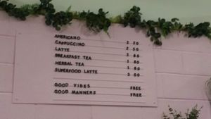 Drinks menu at The Superfood Bowl in Cleckheaton