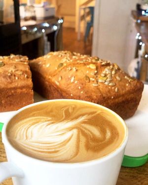 Flat white and banana bread  at The Superfood Bowl in Cleckheaton