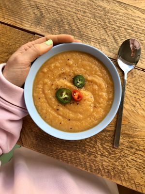 veggie soup with chilli at The Superfood Bowl in Cleckheaton