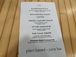 2/29/20 "soft opening" menu. More options will be available soon. at The Plant Based & Juice Bar in Danville