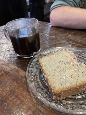 Coffee and lemon cake   at Revolver in Vancouver