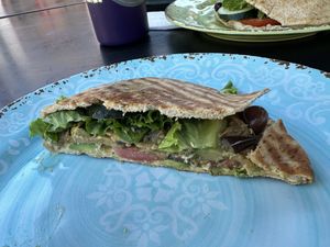 Vegan Trap on toasted Lebanese breadd  at Cafe Dolce in Solvang