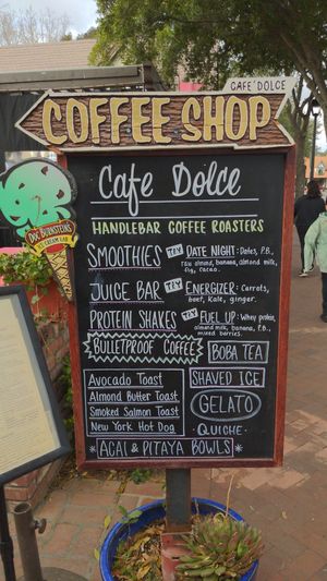Sign outside at Cafe Dolce in Solvang
