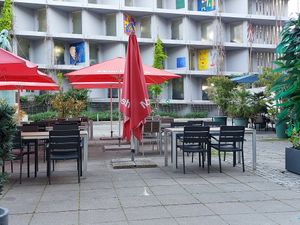 Outdoor seating at MoschMosch in Mannheim