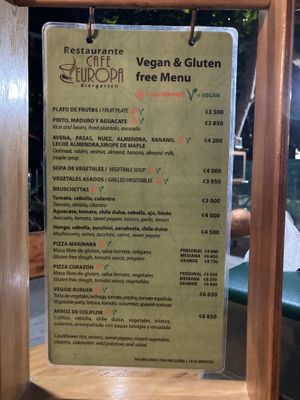 Menu May 2020 at Cafe Europa in Liberia