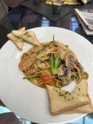 Fettuccini in coconut sauce! Very tasty!  at Cafe Europa in Liberia