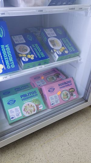 Vegan "fish" assortment (frozen) at Planeta Vegano in Madrid