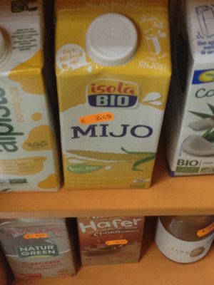 Wide range of plant-based milks not usually found at regular supermarkets at Planeta Vegano in Madrid