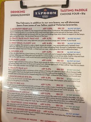 Beer menu at Shedshaker Brewing Company in Castlemaine