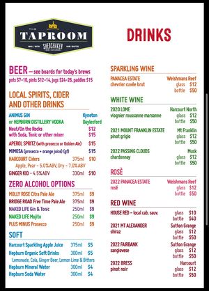 Drinks Menu  at Shedshaker Brewing Company in Castlemaine