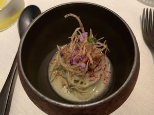 Vegan course Potatoes Spaghetti at FARO in Tokyo