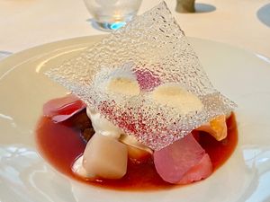Almond Ice Cream Strawberry Sauce at FARO in Tokyo