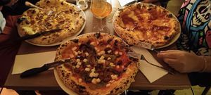 The middle one was my vegan pizza; it had eggplant, Gary and kalamata olives. So darn good. at Jill in Hamburg