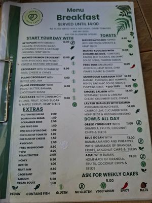 Menu breakfast at Love by Noya in Estepona