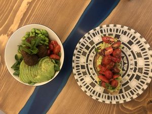 Falafel salad & vegan yummi sandwich at Love by Noya in Estepona