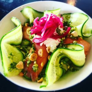 Salmon salad at Love by Noya in Estepona